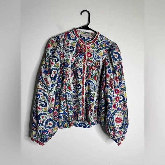 Love The Label Small Colorful Megan Elodie Paisley Floral Beautiful Blouse Top - Picture 3 of 10